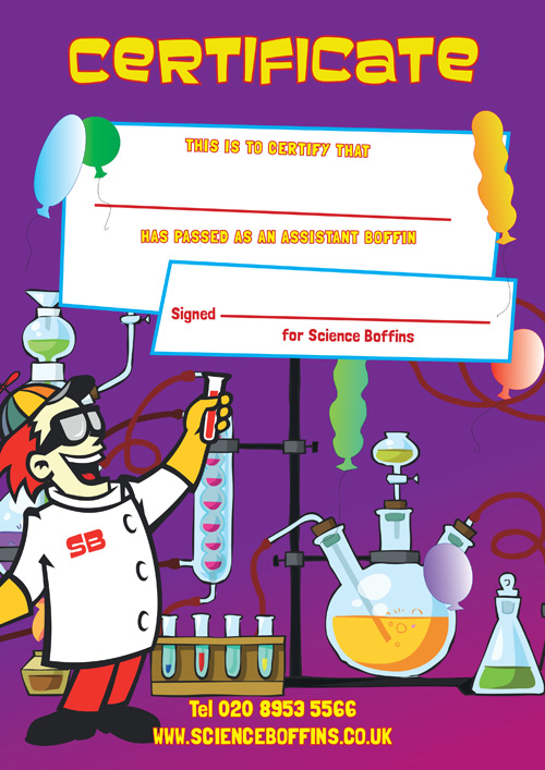 Science Boffins Party Certificate